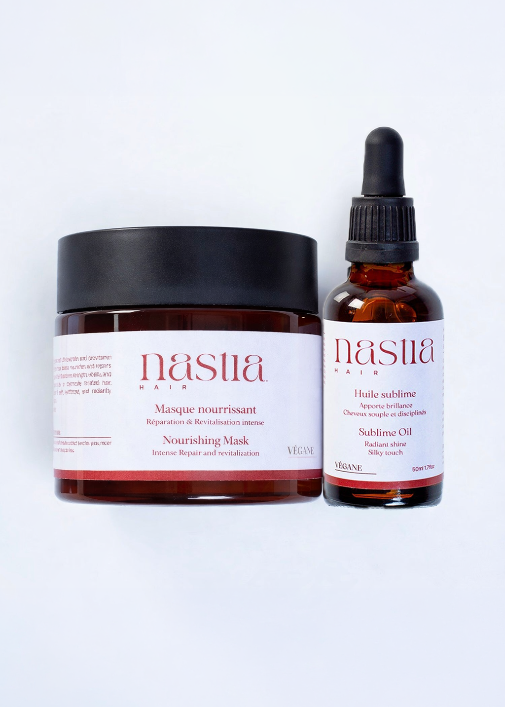 Duo routine huile capillaire et masque nourrissant végane sans silicone

