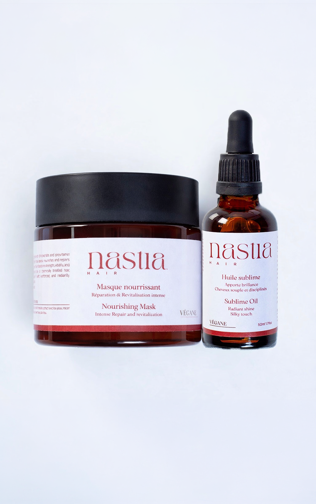 Duo routine huile capillaire et masque nourrissant végane sans silicone
