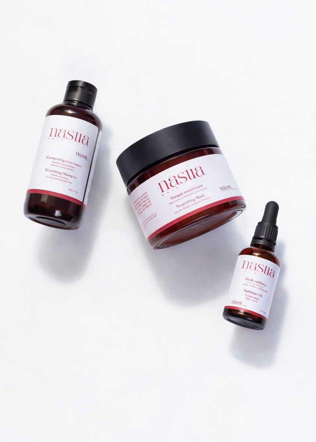 Coffret routine capillaire complète shampooing masque huile Nastia Hair Bio
